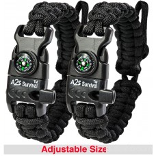 A2S Protection Paracord Bracelet K2-Peak - Survival Gear Kit with Embedded Compass, Fire Starter, Emergency Knife & Whistle Black / Pink Adjustable size